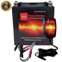 High Performance BRS20CH-BS 2 Year Warranty & Smart Charger / Maintainer Combo Bundle Kit 12v Sealed AGM PowerSports Battery-1