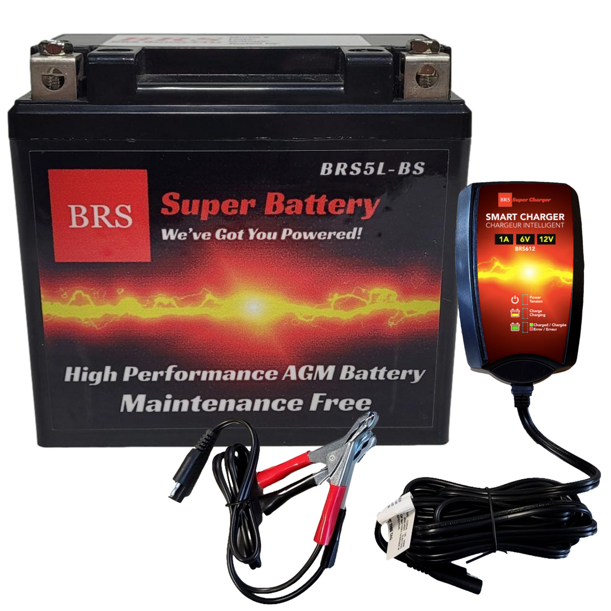 BRS5L-BS BS 30 Day Warranty Battery & Smart Charger / Maintainer Combo Bundle Kit-1