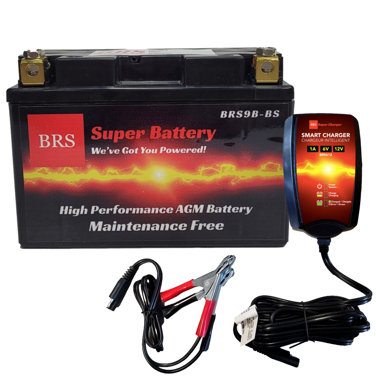BRS9B-BS 30 Day Warranty Battery & Smart Charger / Maintainer Combo Bundle Kit-1