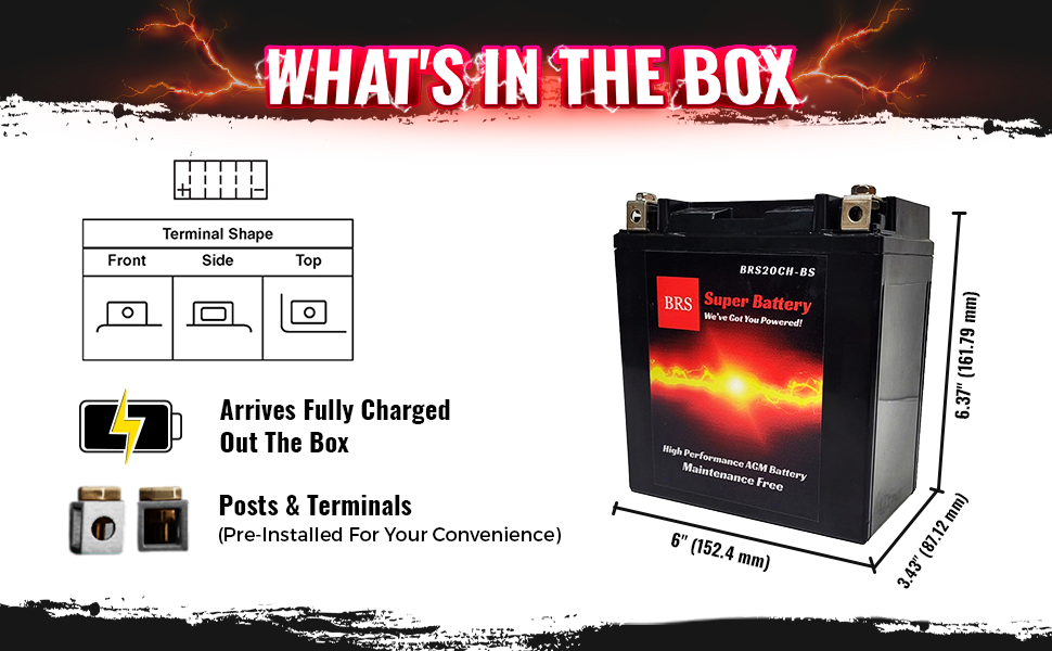 High Performance BRS20CH-BS 2 Year Warranty & Smart Charger / Maintainer Combo Bundle Kit 12v Sealed AGM PowerSports Battery-27