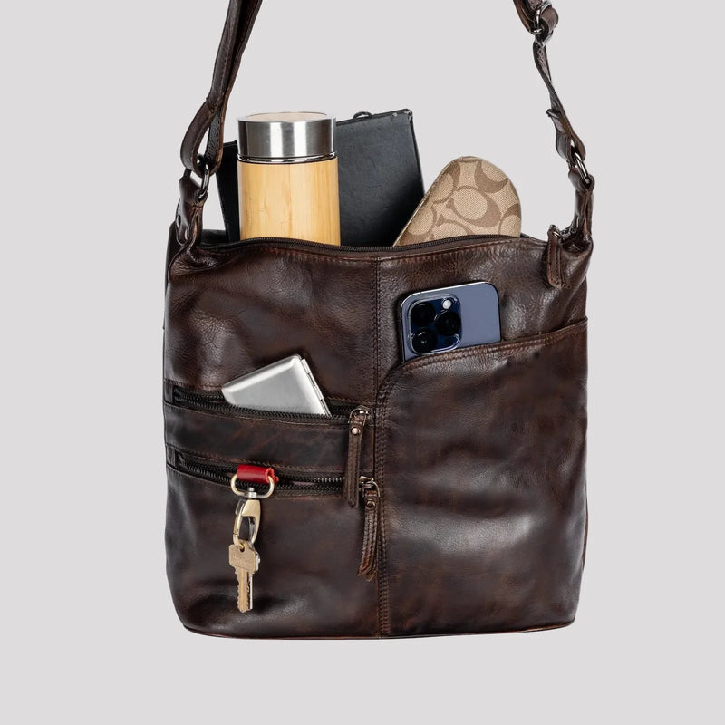 Greenwood Leather Shoulder Bag with 2 Zip Pockets-5