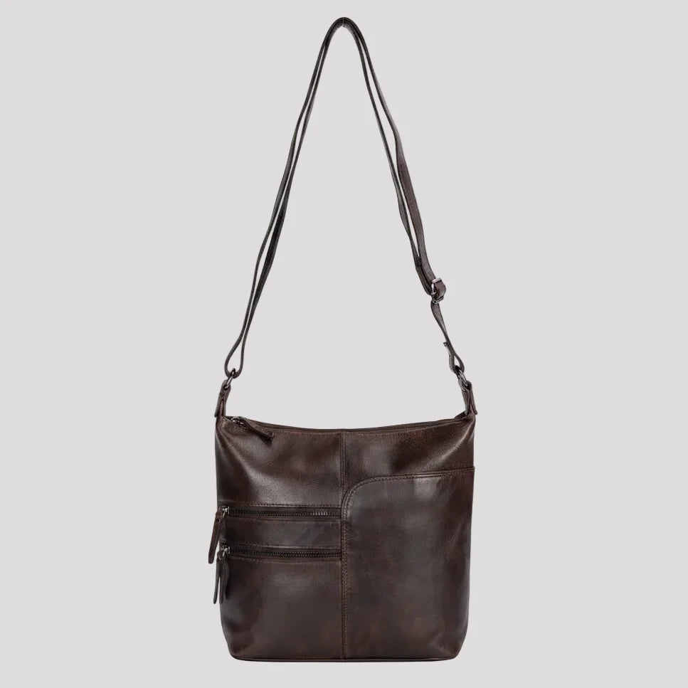 Greenwood Leather Shoulder Bag with 2 Zip Pockets-2