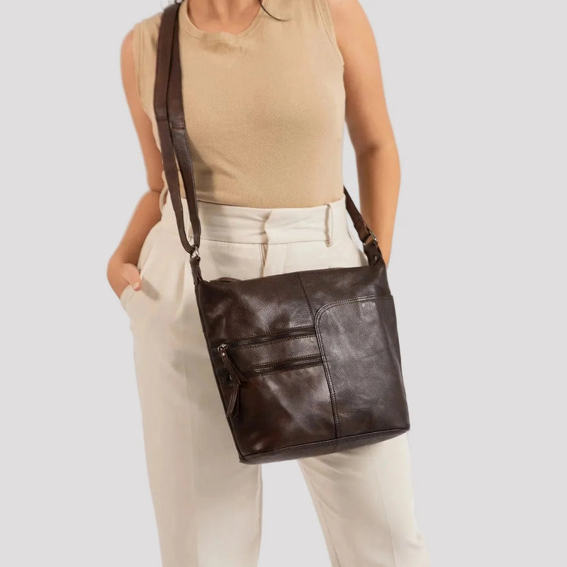 Greenwood Leather Shoulder Bag with 2 Zip Pockets-7