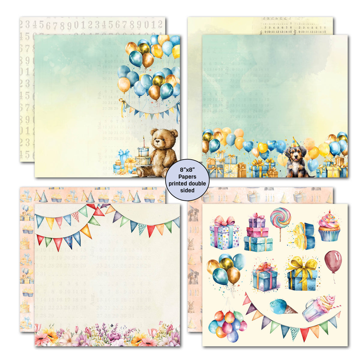 3Quarter Designs Birthday Wishes 8x8 Paper Pack-4