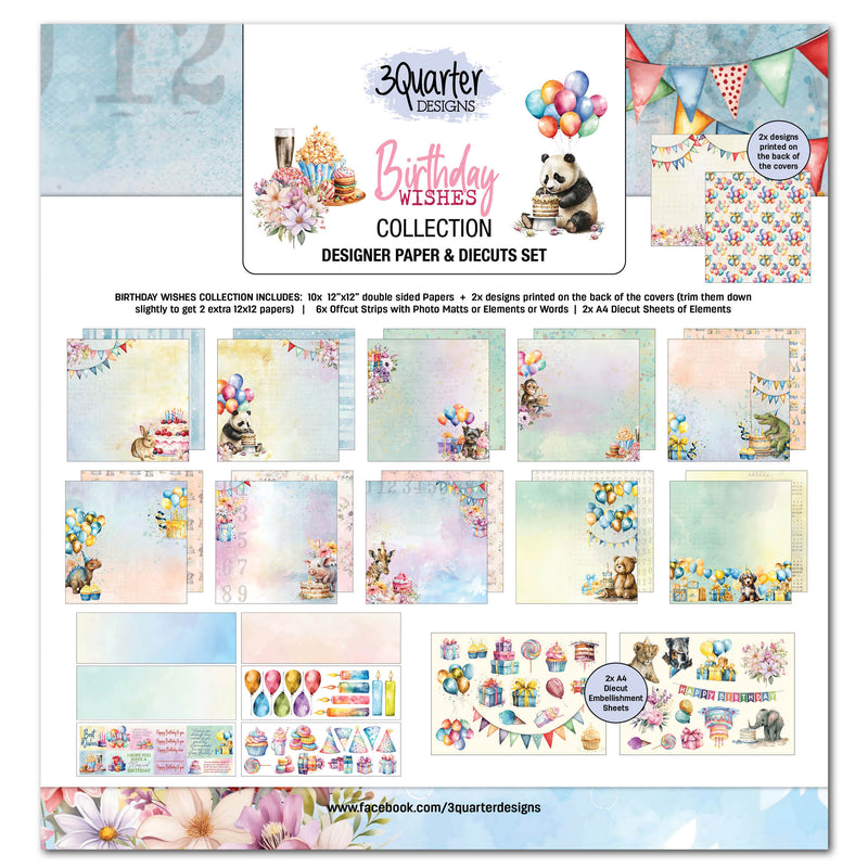 3Quarter Designs Birthday Wishes 12x12 Design Paper & Diecuts Set-1
