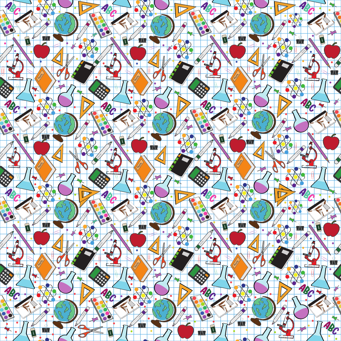 Back to School - School Supplies Printed on Graph Paper Print Adhesive Vinyl-1