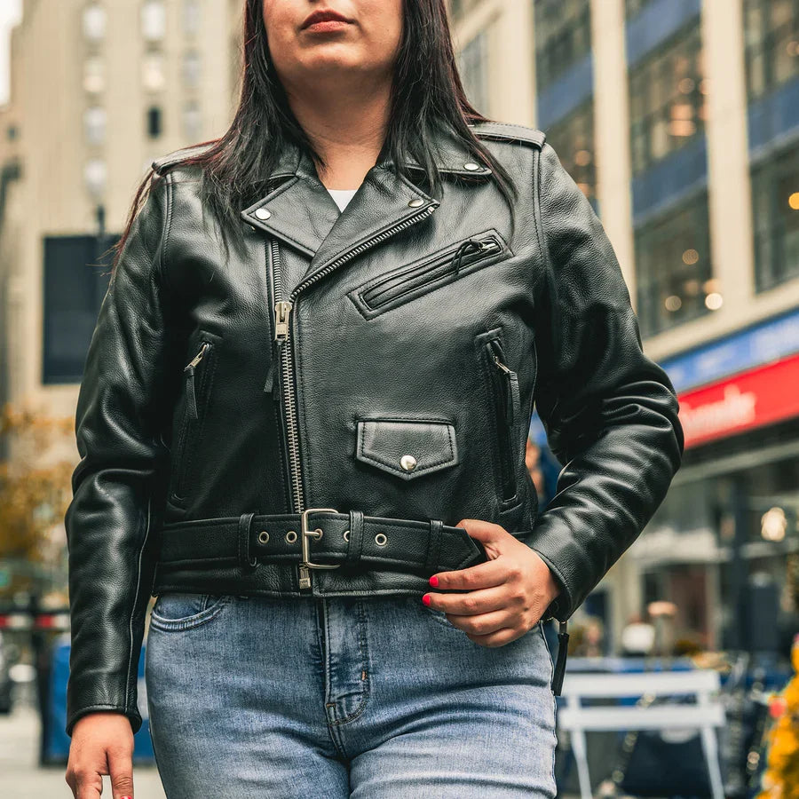 Women’s Motorcycle Leather Jacket. Quilted Thermal Liner & Cowhide-5