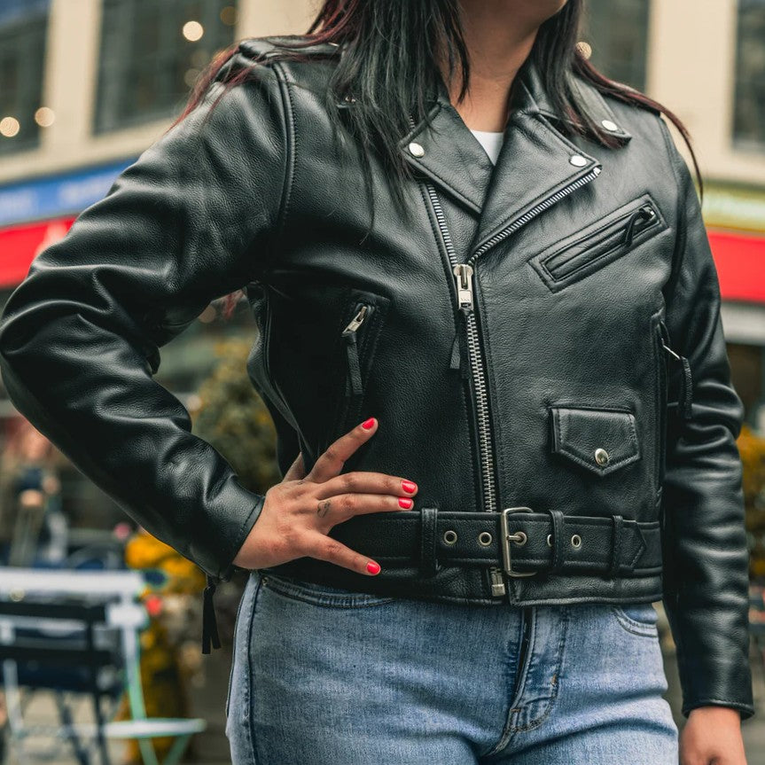 Women’s Motorcycle Leather Jacket. Quilted Thermal Liner & Cowhide-1