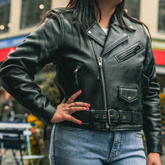 Women’s Motorcycle Leather Jacket. Quilted Thermal Liner & Cowhide-1