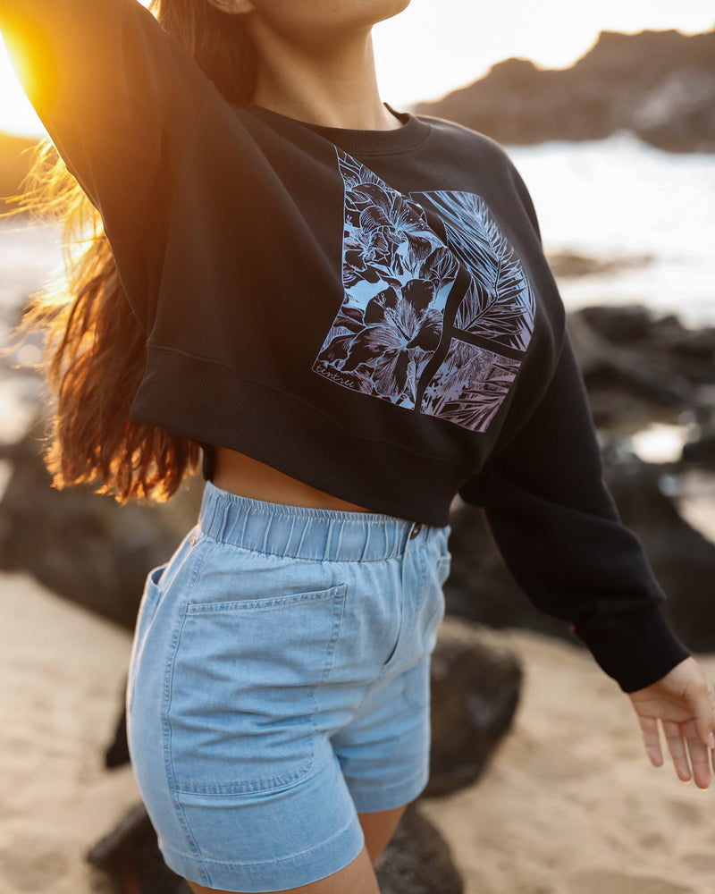 Framed Haitian Blooms Oversized Crop Crew-5