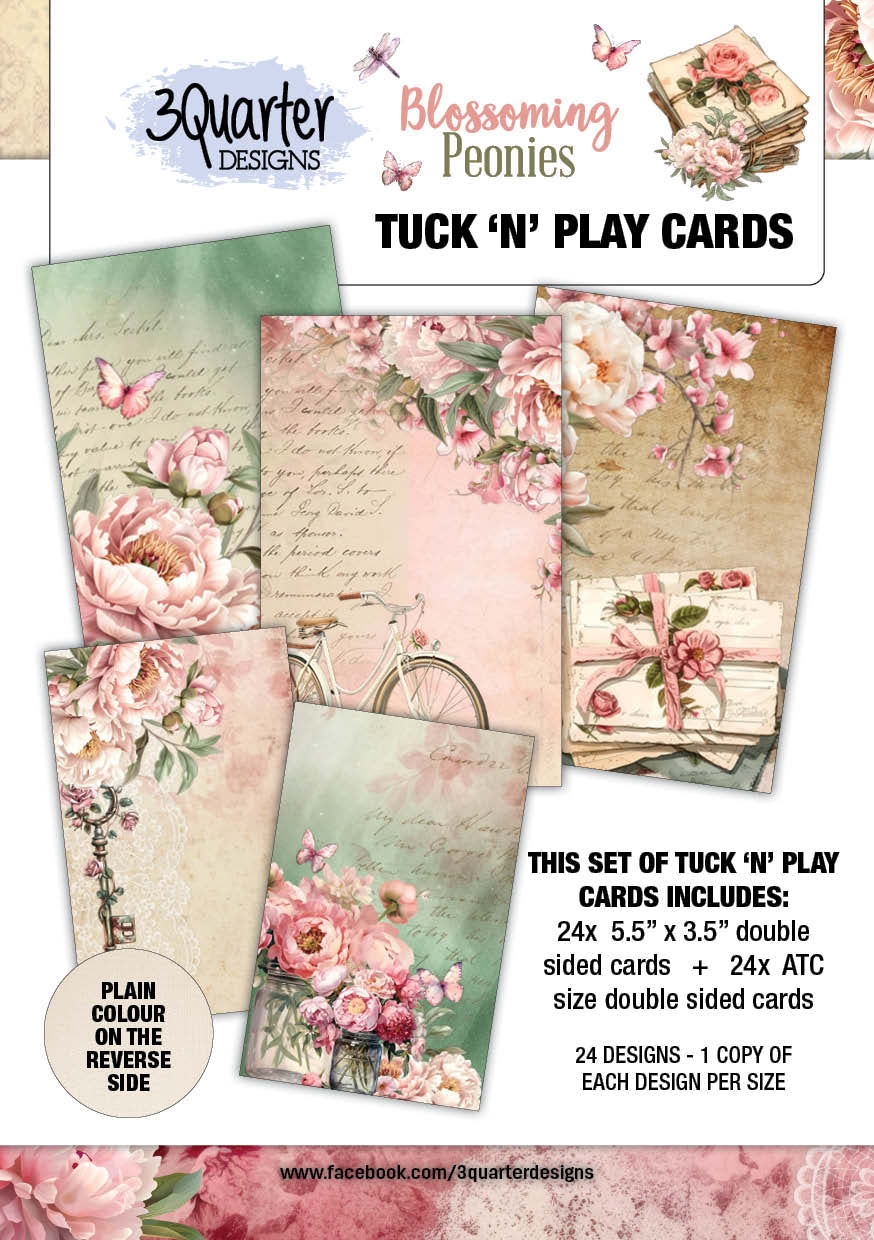 3Quarter Designs Blossoming Peonies - Tuck N Play Cards-1