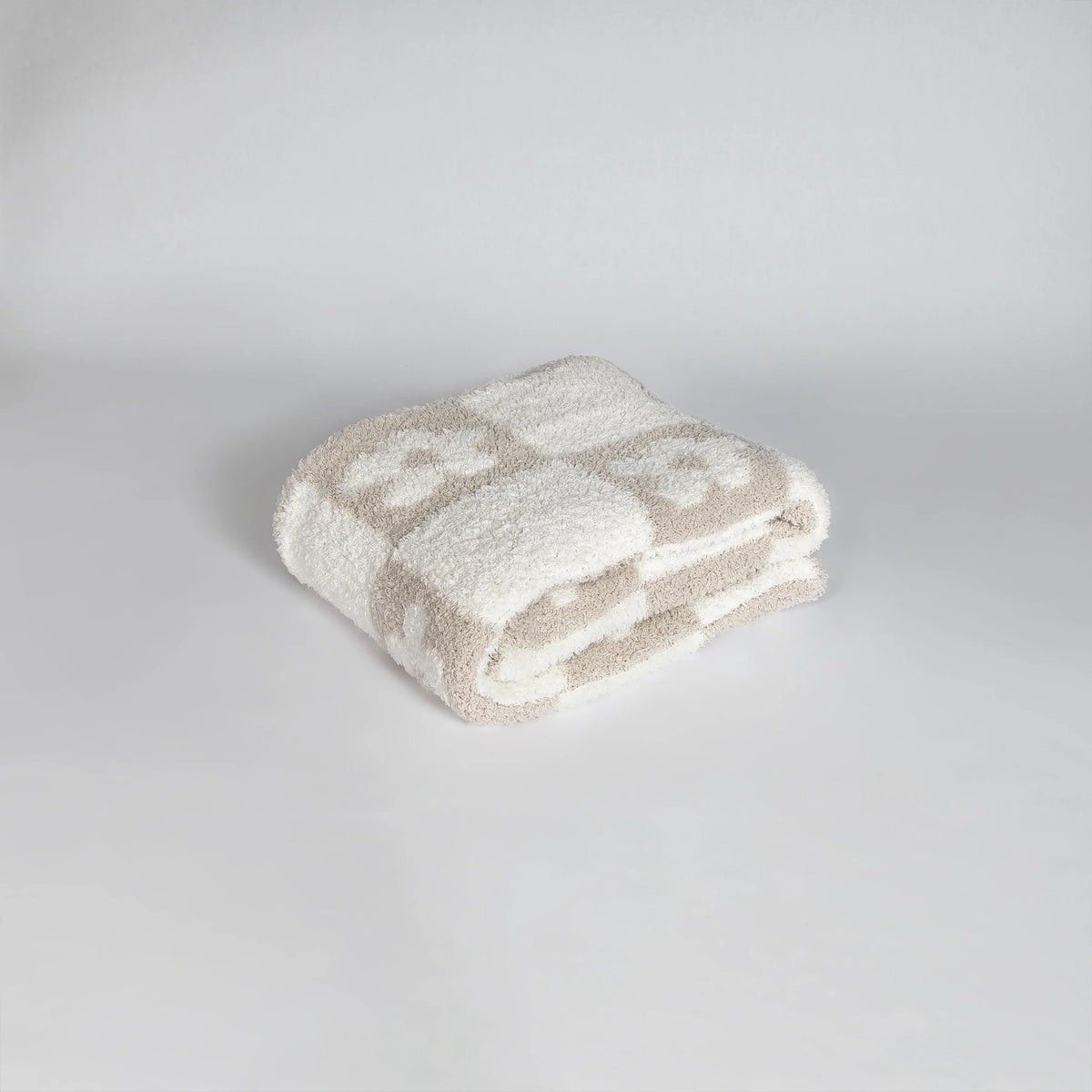 Blushing Beige & White Flower Power Print Toddler Blanket-5