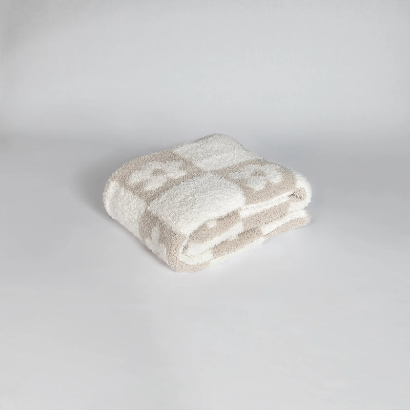 Blushing Beige & White Flower Power Print Toddler Blanket-5
