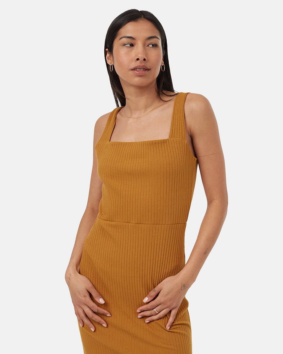 Rib Square Neck Dress-2
