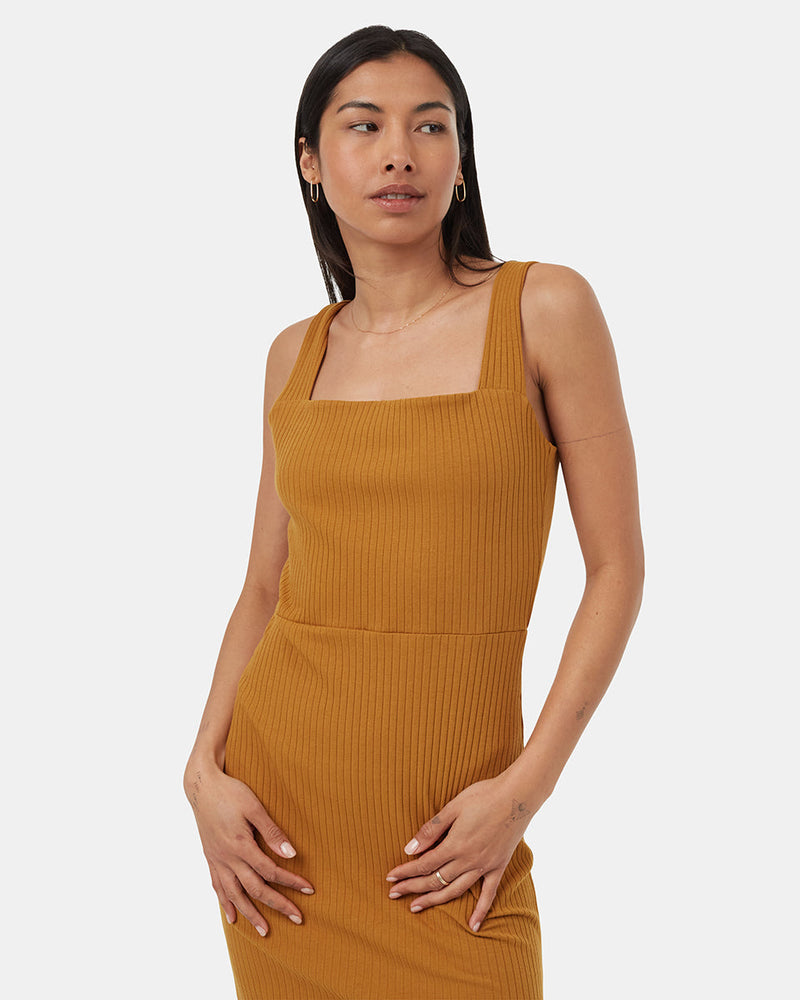 Rib Square Neck Dress-2
