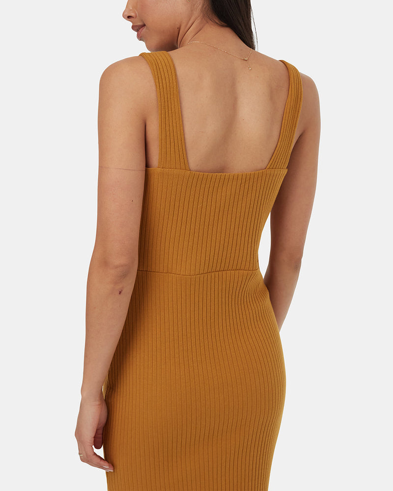 Rib Square Neck Dress-5