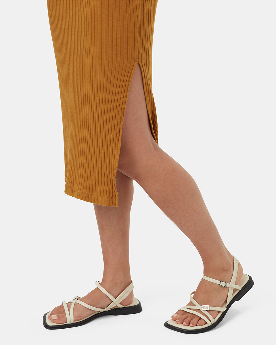 Rib Square Neck Dress-4