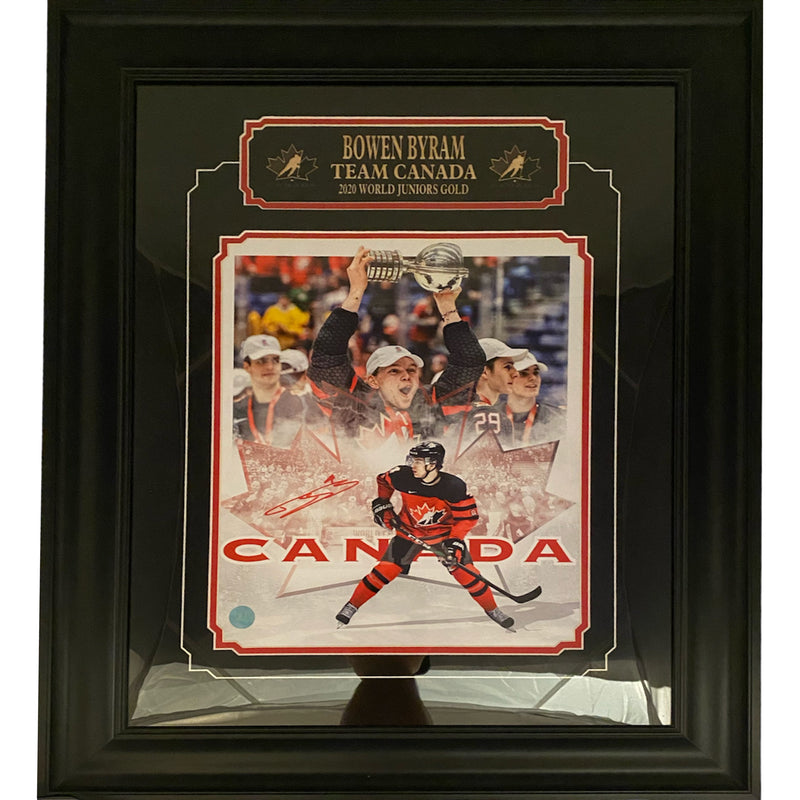 Bowen Byram Autographed Team Canada 2020 World Juniors Artwork Framed 11x14 Photo-1