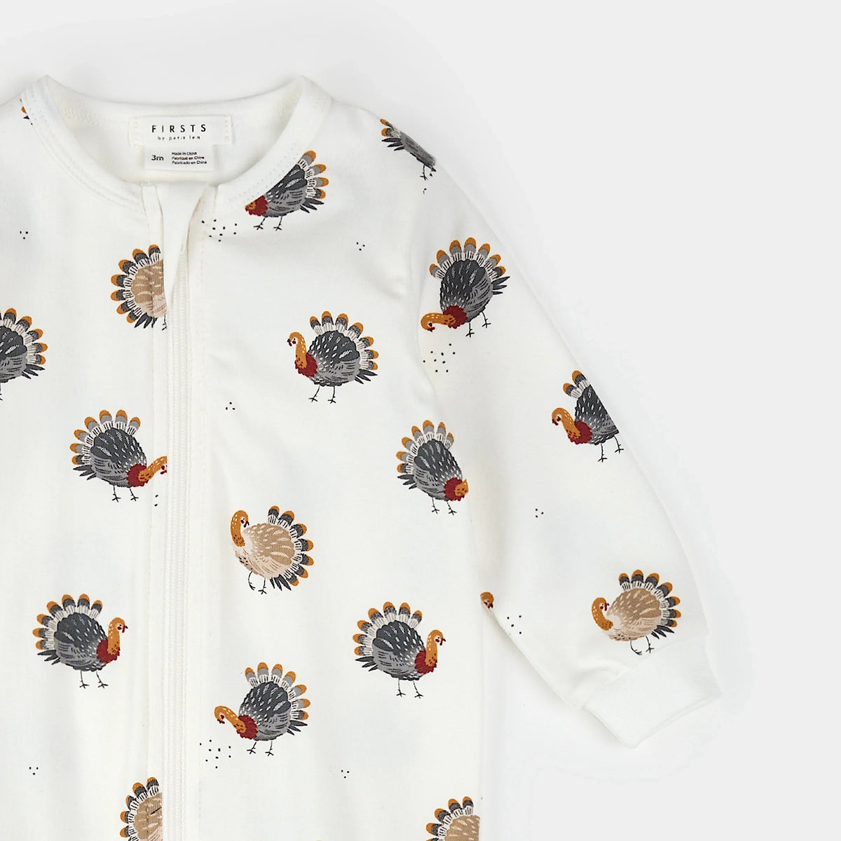 Footed Sleeper | Turkey Print on Off-White | Petit Lem-2