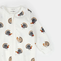 Footed Sleeper | Turkey Print on Off-White | Petit Lem-2