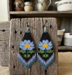 Flower Beaded Earrings ( Blue )-4