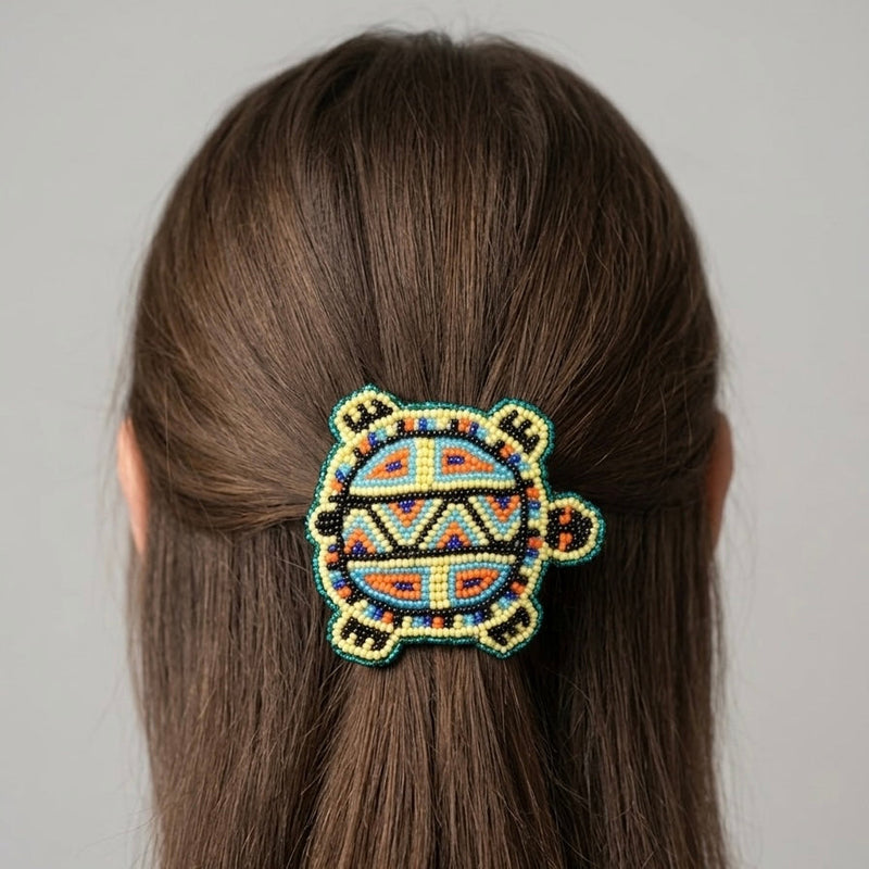 Beaded turtle Barrette Yellow accent-3