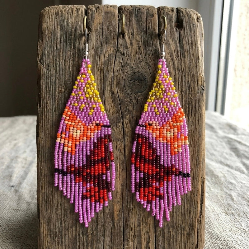 Pink Sky Dancer Beaded Earrings-3
