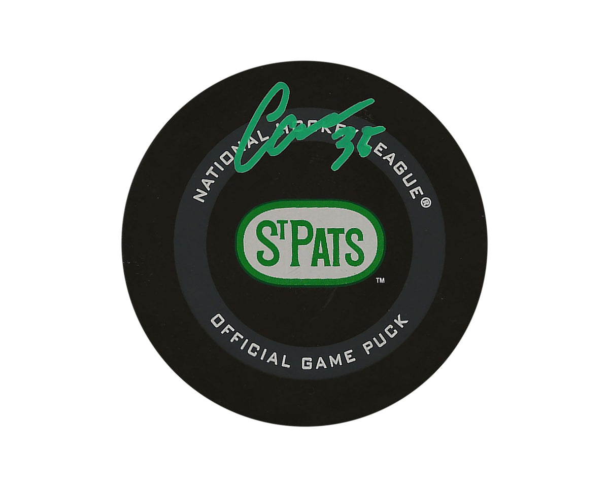 Palet de match officiel des Maple Leafs de Toronto St. Pats autographié par Ilya Samsonov