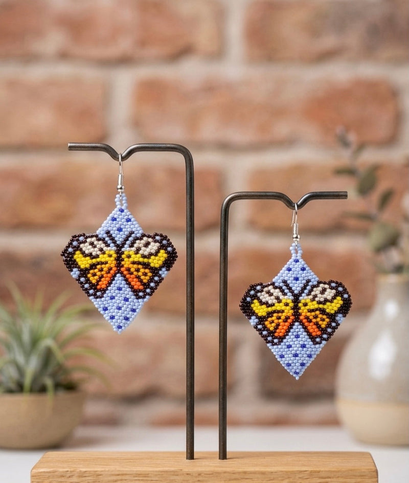 Butterfly Beaded Earrings (Blue)-3