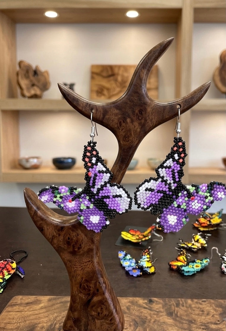 Green Dancing Butterfly Beaded Earrings-1