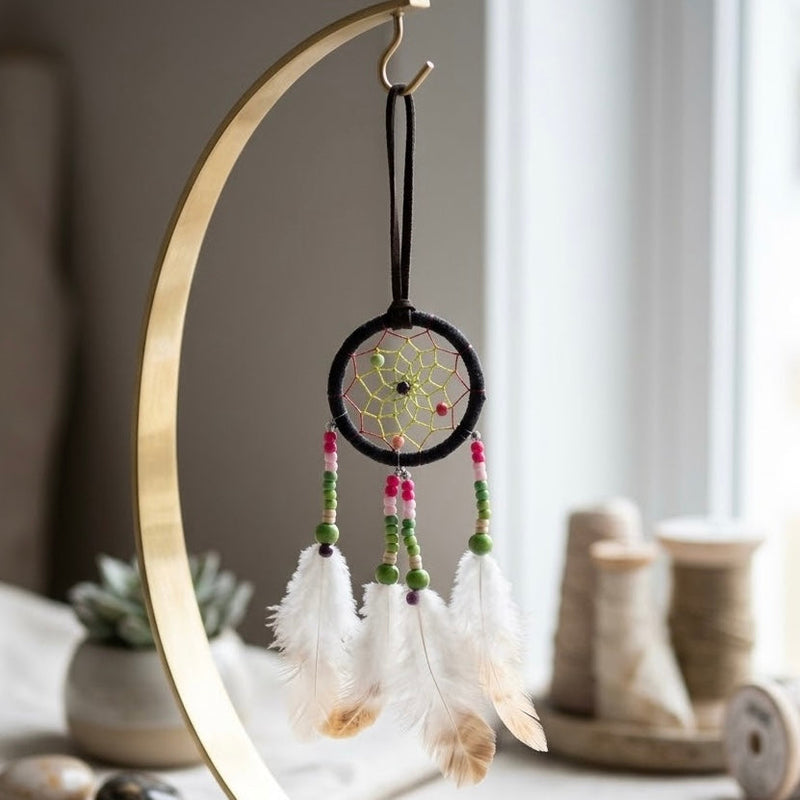 Small Handmade Red Dreamcatcher with Red Feathers-1