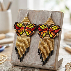 Gold Beaded Dancing Wing Earrings-2