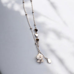 Flower Stainless Steel Necklace Pendants With Long Chain-2