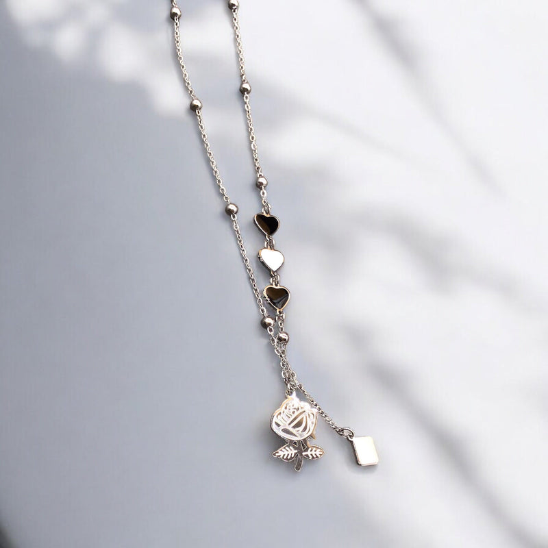 Flower Stainless Steel Necklace Pendants With Long Chain-2