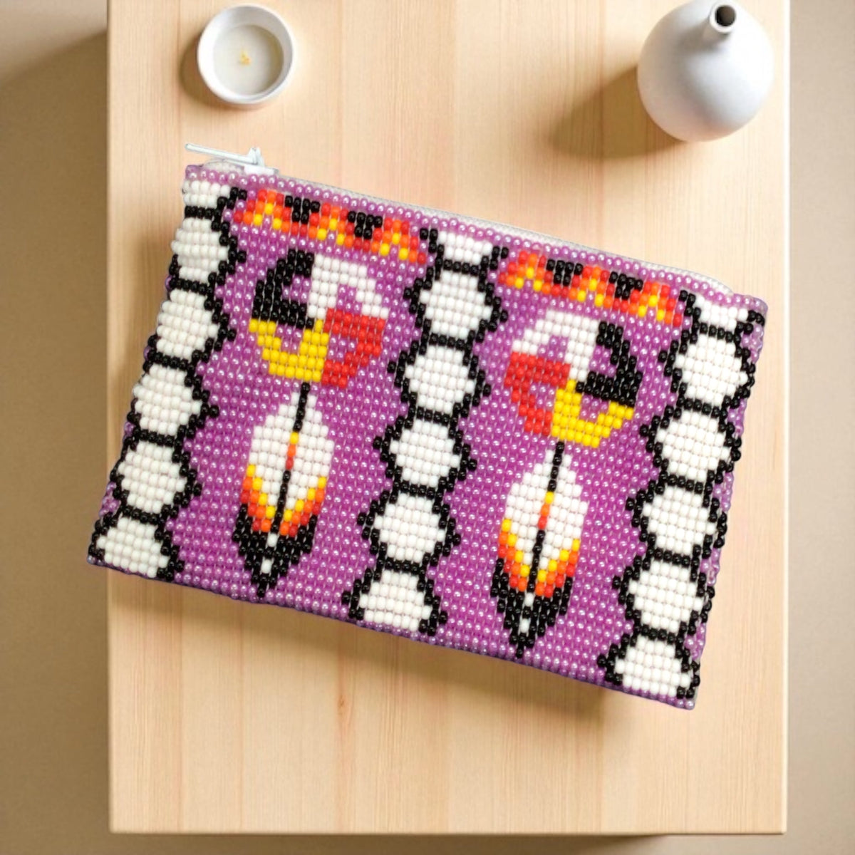 Feather with Dreamcatcher Beaded coin purse-5