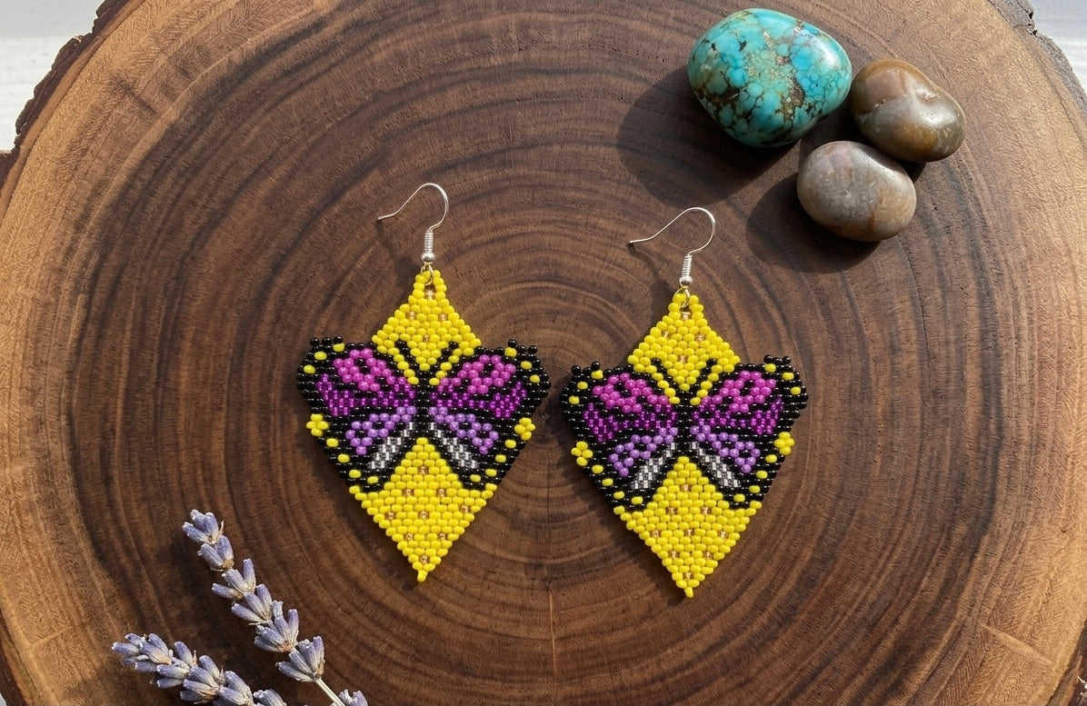 Butterfly Beaded Earrings (Yellow)-4