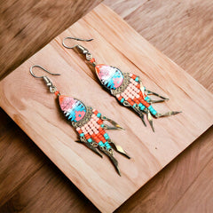 Small Sized Southwestern Red and Turquoise Teardrop Earrings-2