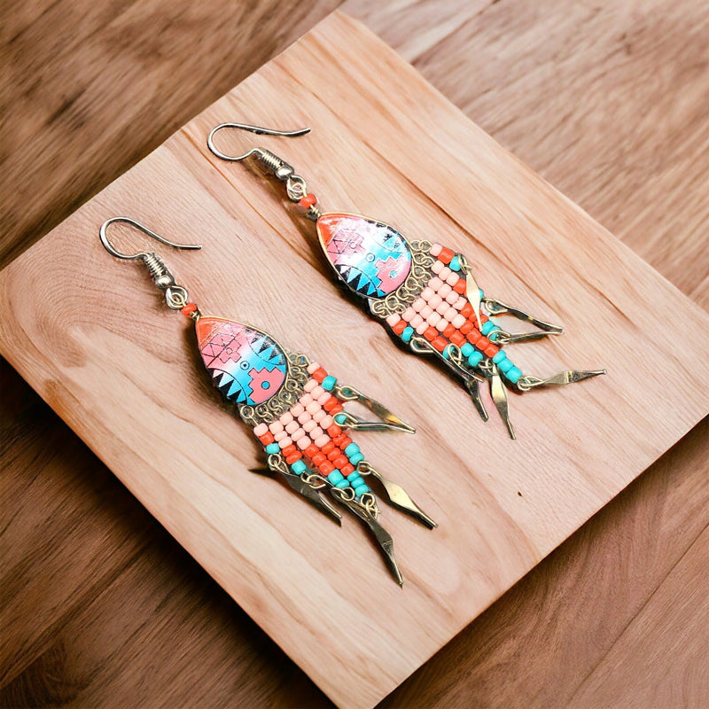 Small Sized Southwestern Red and Turquoise Teardrop Earrings-2
