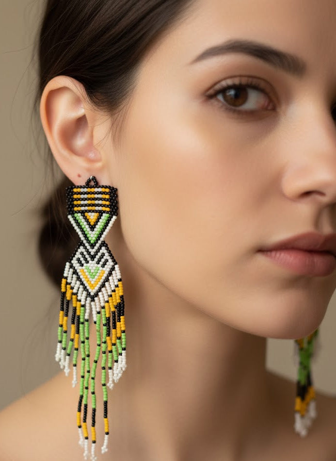 Green and Brown Sunset Path Beaded Earrings-2