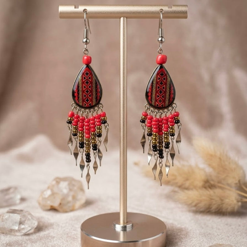 Small Sized Southwestern Red Teardrop Earrings-1