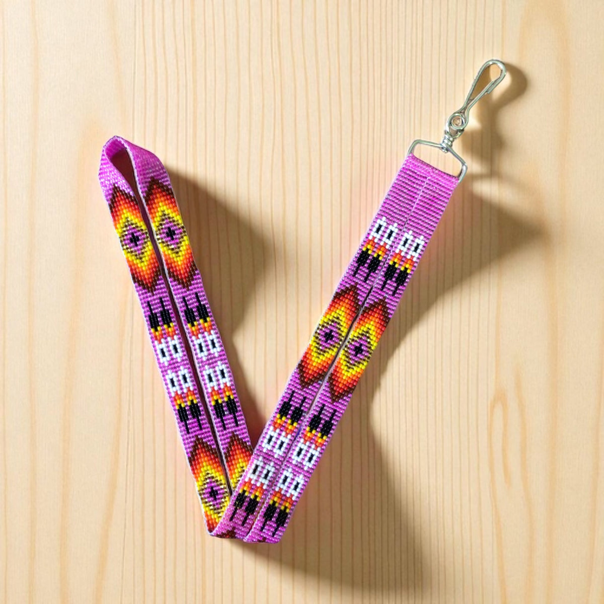 Pink Native Beaded Lanyard-3