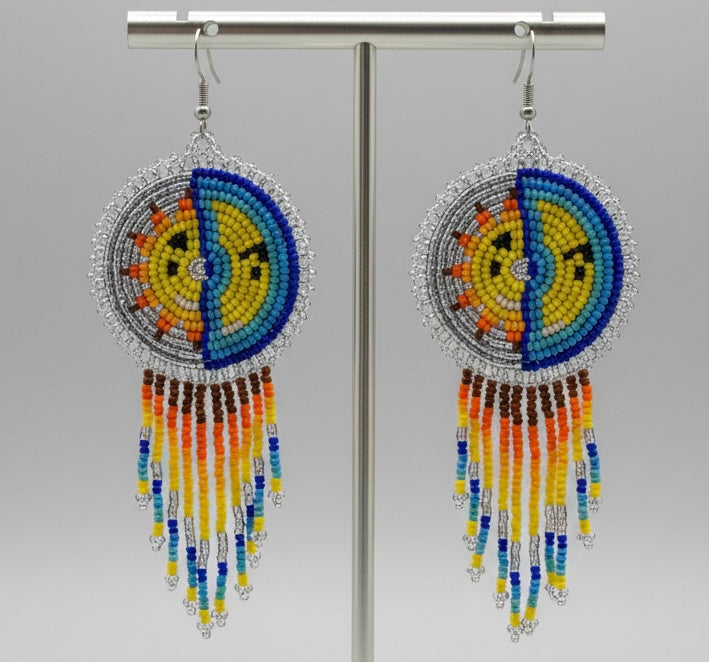 Silver Sun & Moon Beaded Fringe-3