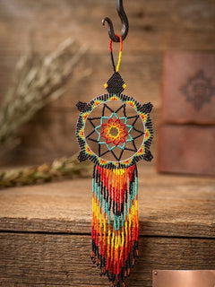 Turquoise /black Sun Star Beaded Dream Catcher-1