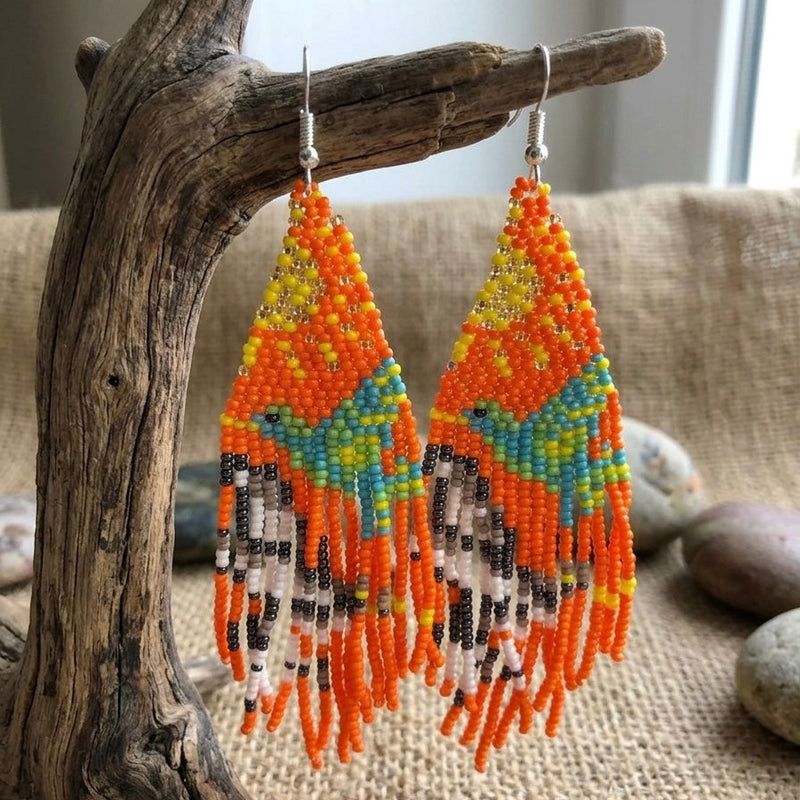 Orange Sky Dancer Beaded Earrings-3