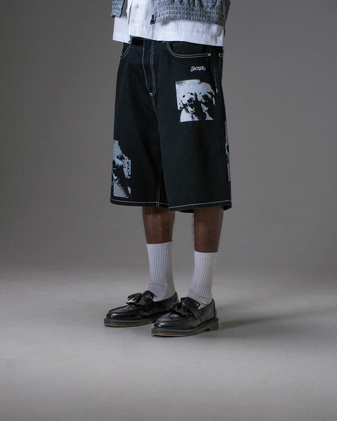 Jacker 'Poodle Pals' Denim Baggy Shorts - Black-6