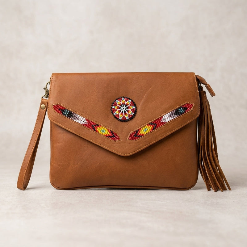 Leather beaded Crossbody bag(Brown)-3