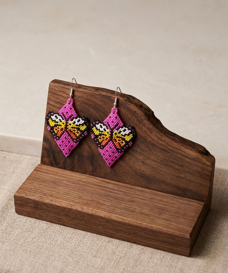 Butterfly Beaded Earrings (Pink)-1