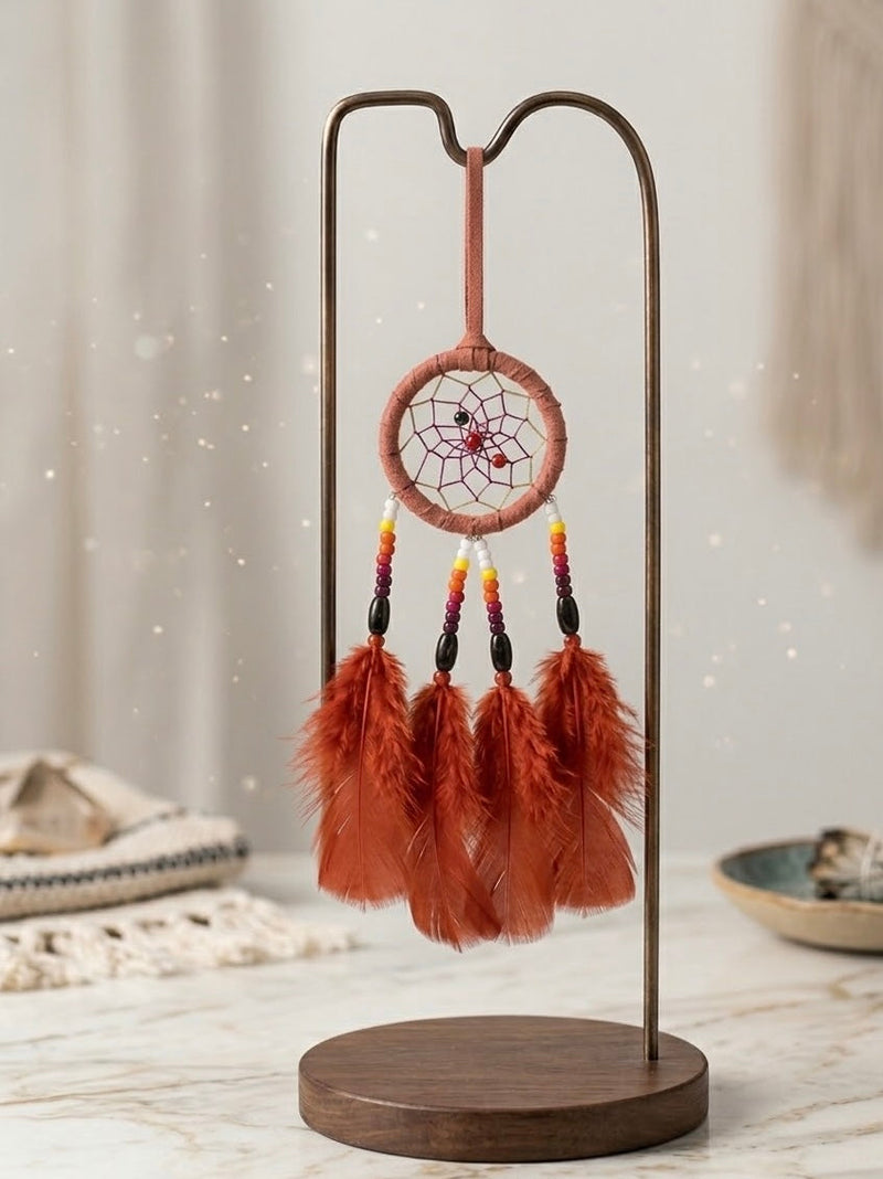 Small Handmade Red Dreamcatcher with Red Feathers-2