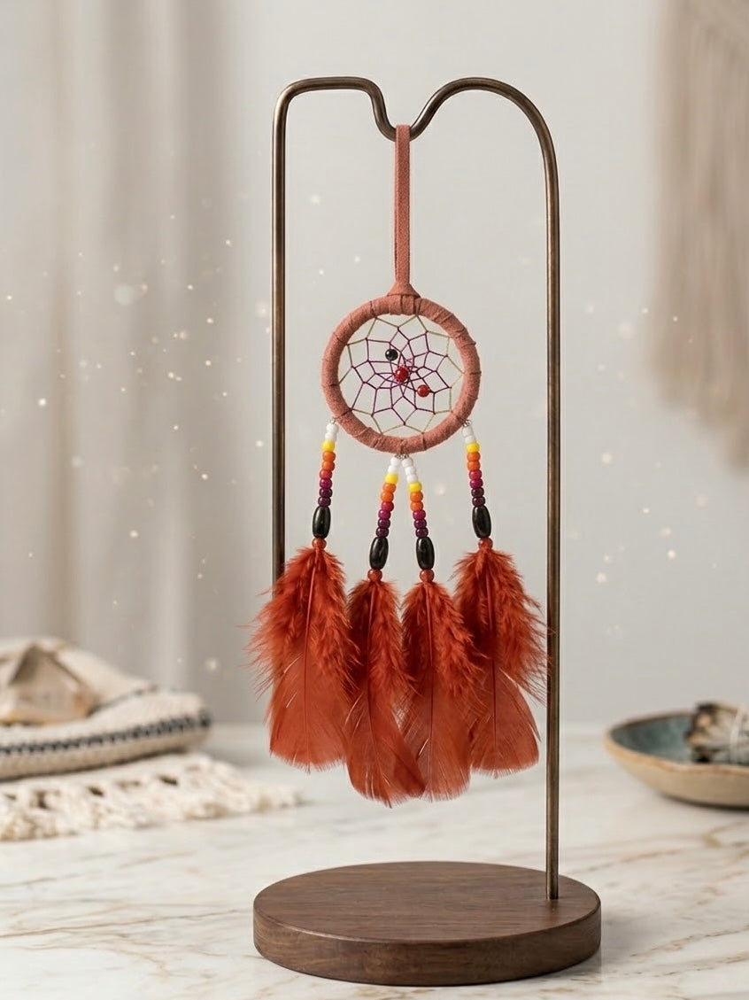 Small Handmade Red Dreamcatcher with Red Feathers-2