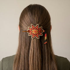 White Handmade Beaded Star Barrette-2